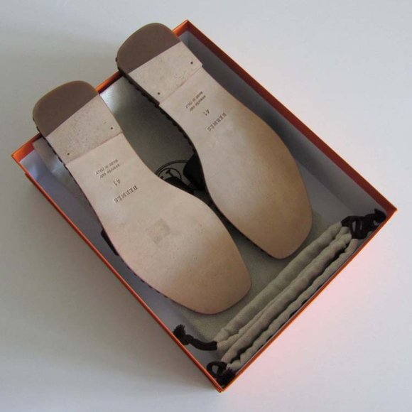 HERMES Oran "H" cut-out black braided sandals 41 Italy - Picture 5 of 9